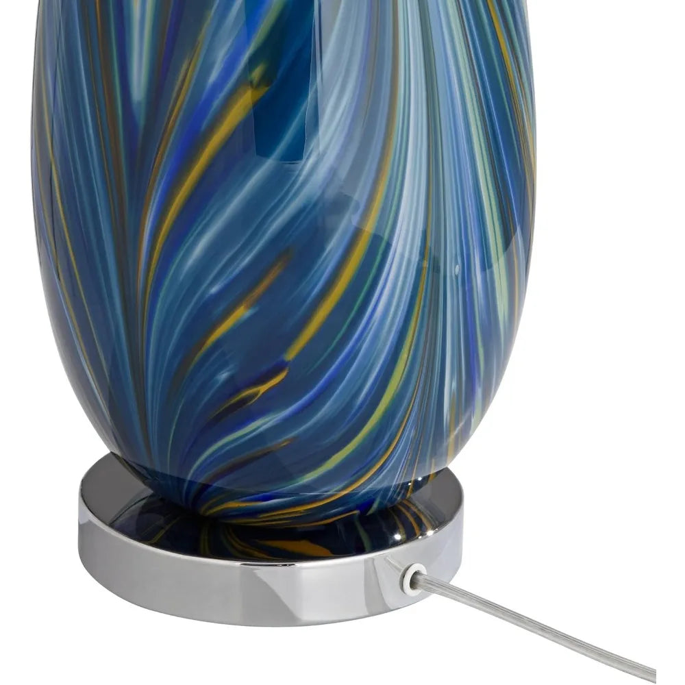 Table Lamp Swirling Blue Glass Livingroom/Bedroom