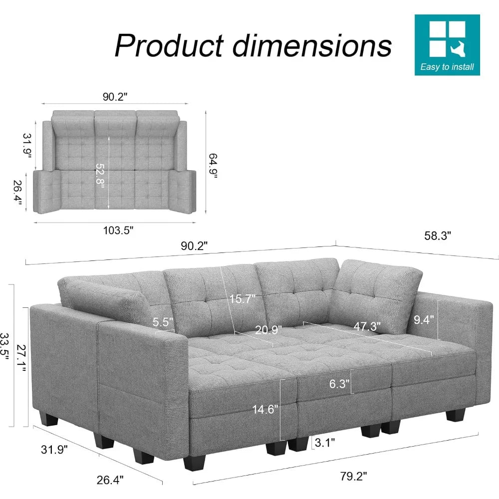 Convertible Sectional Sleeper Sofa Bed Modular