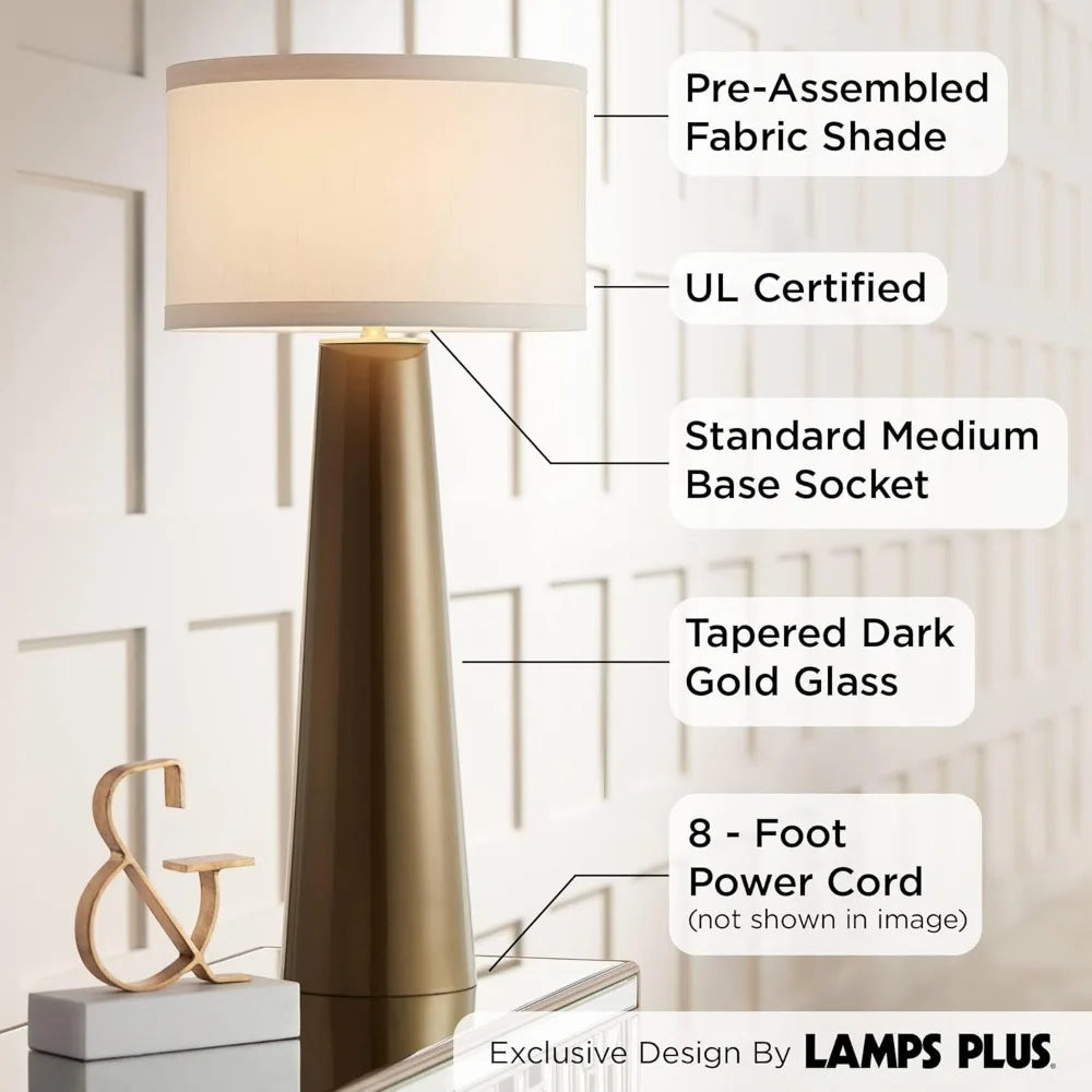 KM Table Lamp 36" Tall Dark Gold Tapered Glass Off White Drum Shade Living Room Bedroom