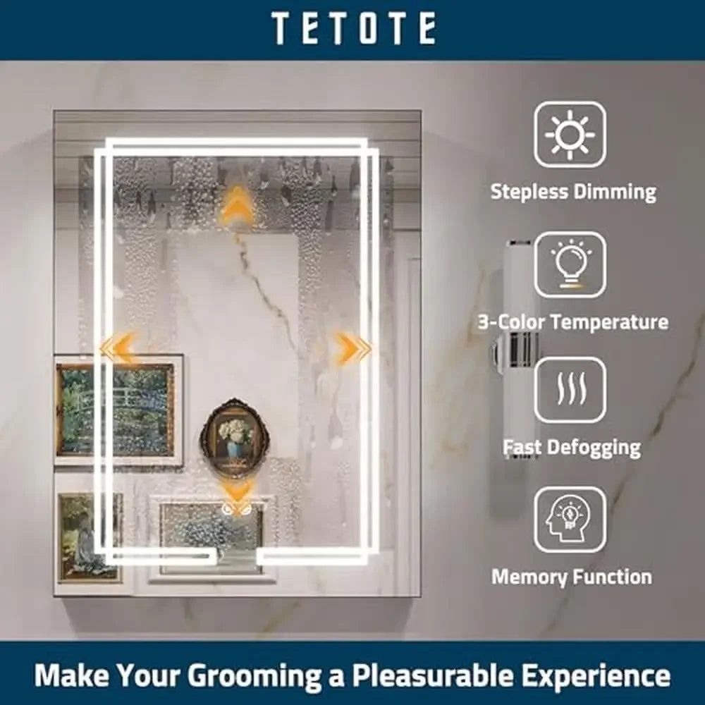 Mirror Medicine Cabinet, LED Lighted, Rust Resistant, Adjustable
