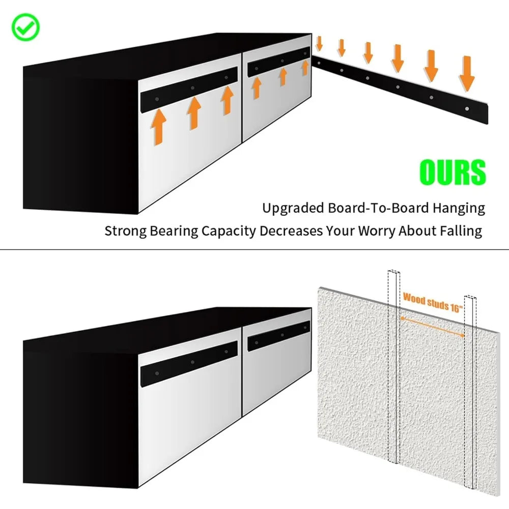 Floating TV, LEDs, Wall Mounted Shelf Storage