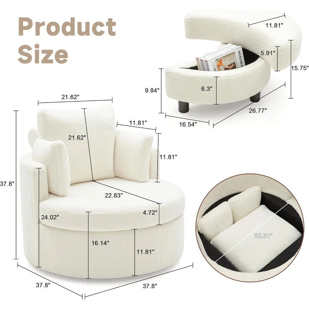 Swivel Chair Storage Round Oversized 3 Pillows