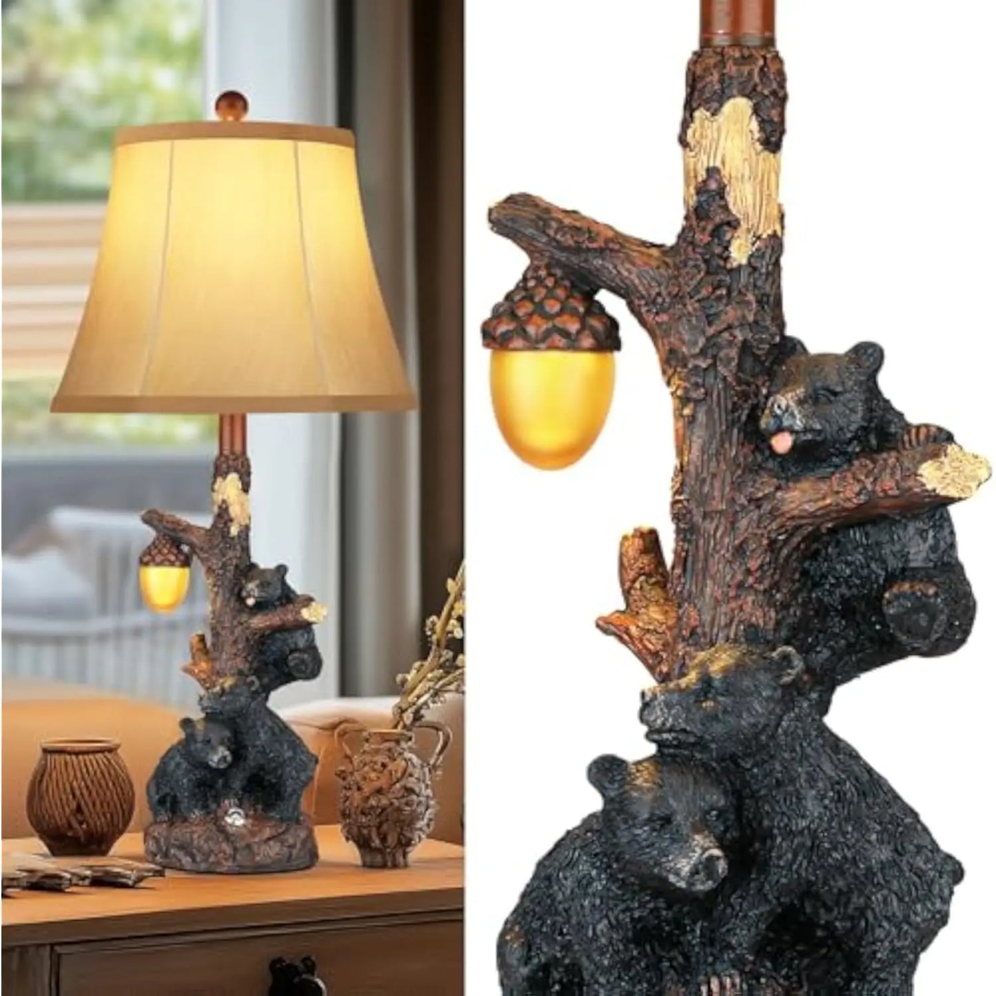 Two Bear Bedside Lamps Nightlight USB Cottage