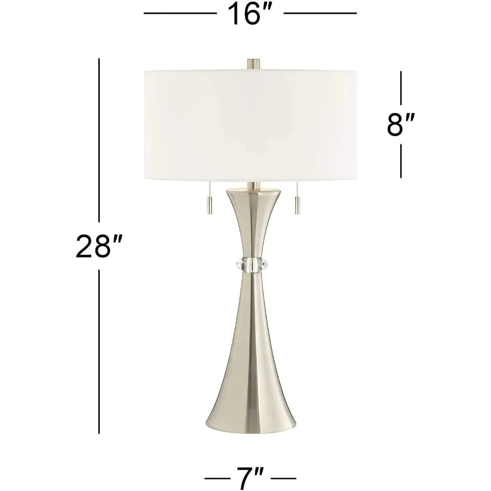 Table Lamps, Hourglass Silver Metal, Drum Shade