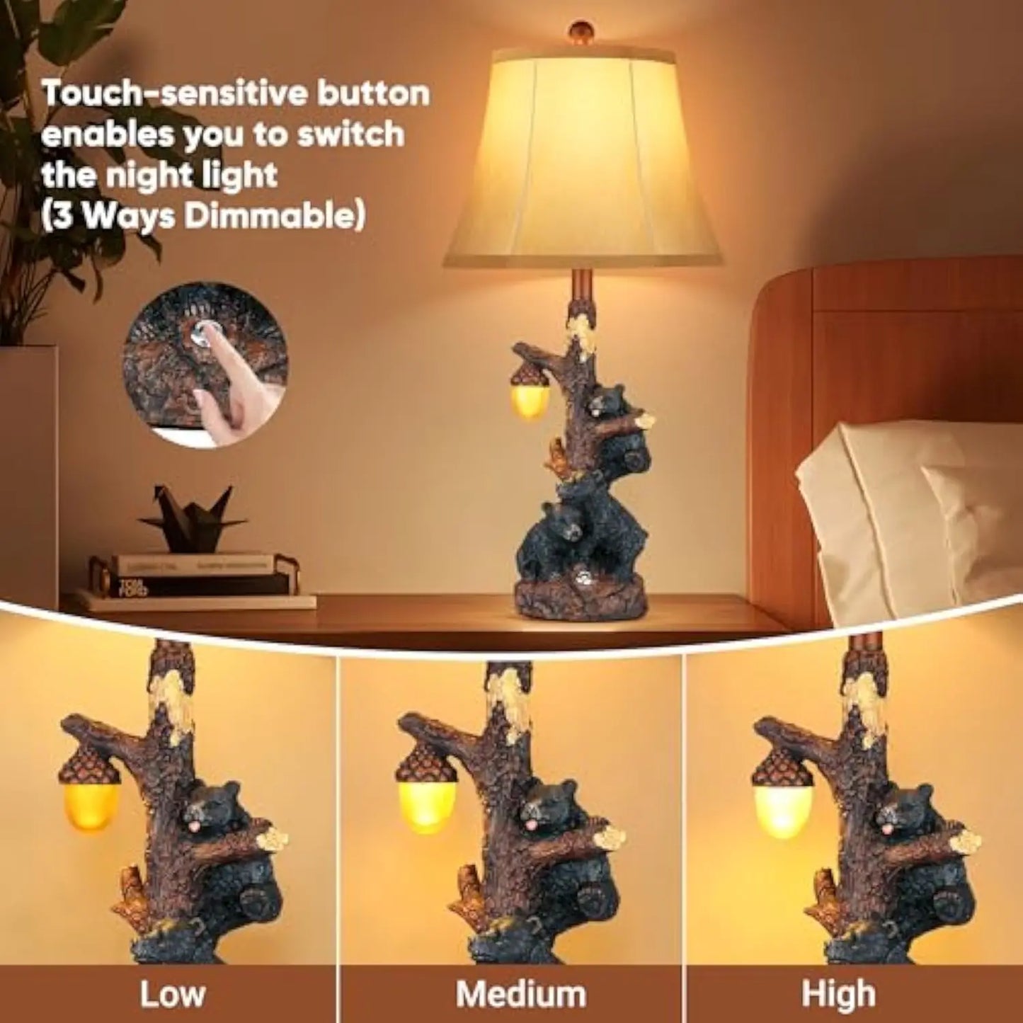 Two Bear Bedside Lamps Nightlight USB Cottage