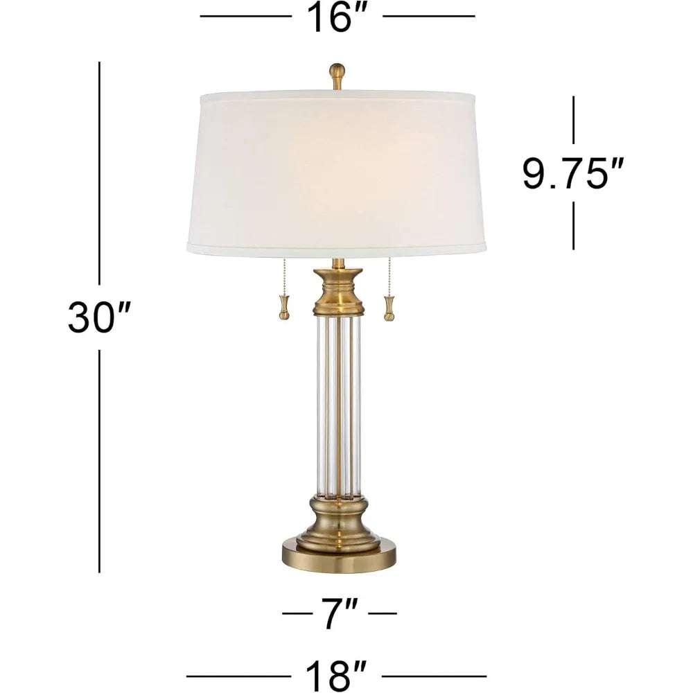 Traditional Table Lamp, Antique Brass Crystal Column