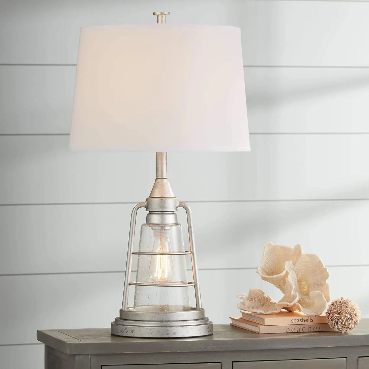 Table Lamp, Bronze Metal Glass, Drum Shade