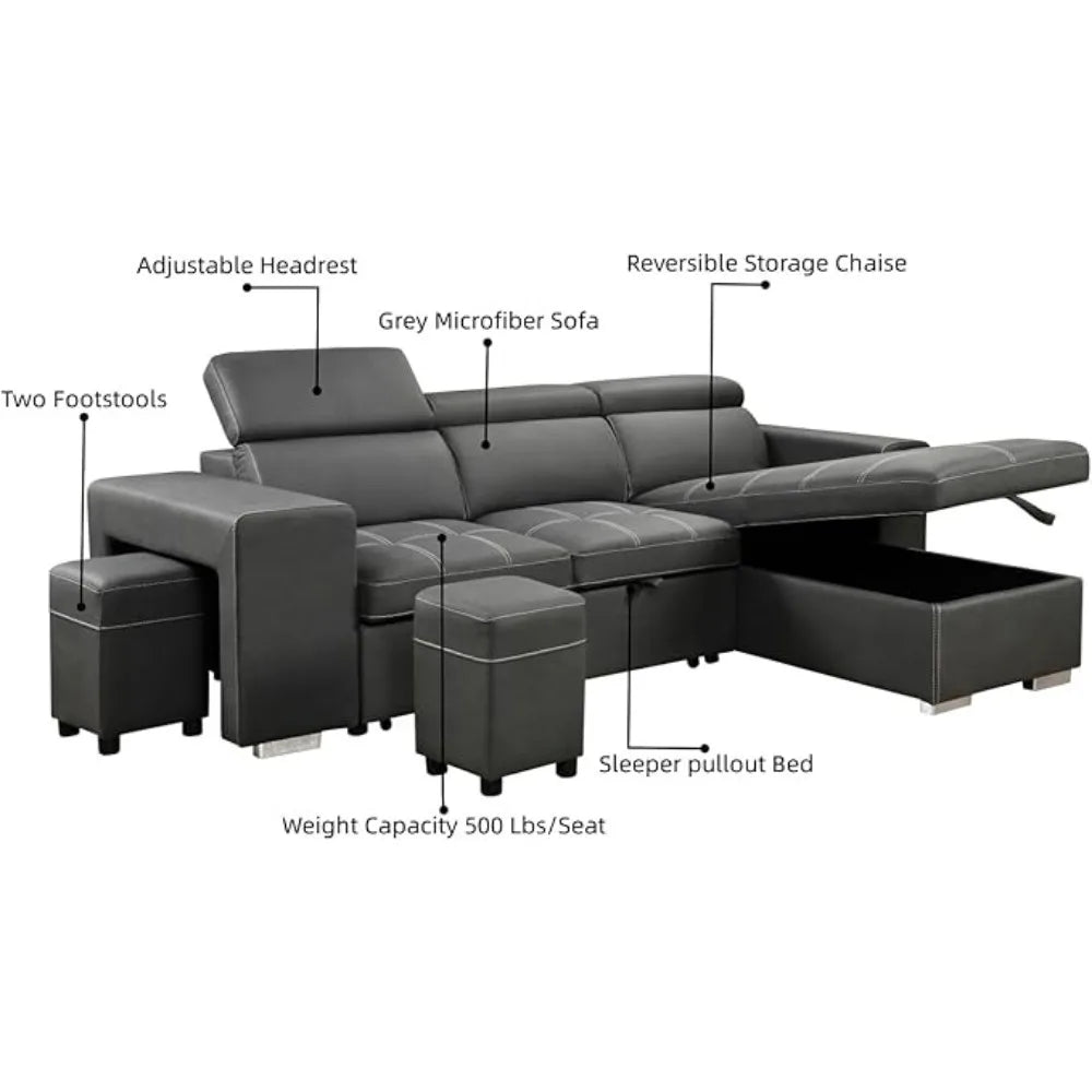 Sofa Sectional Sleeper Pullout Bed Storage Chaise