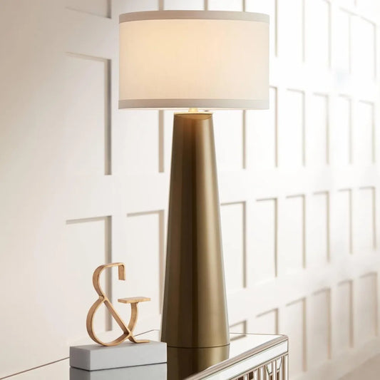 KM Table Lamp 36" Tall Dark Gold Tapered Glass Off White Drum Shade Living Room Bedroom
