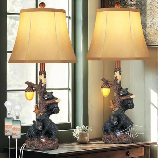 Two Bear Bedside Lamps Nightlight USB Cottage