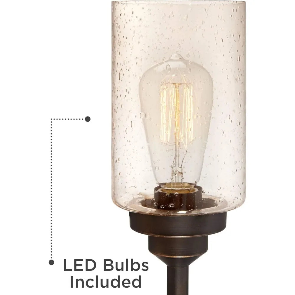 3-Tiered Table Lamp, Bronze Metal, Amber Glass