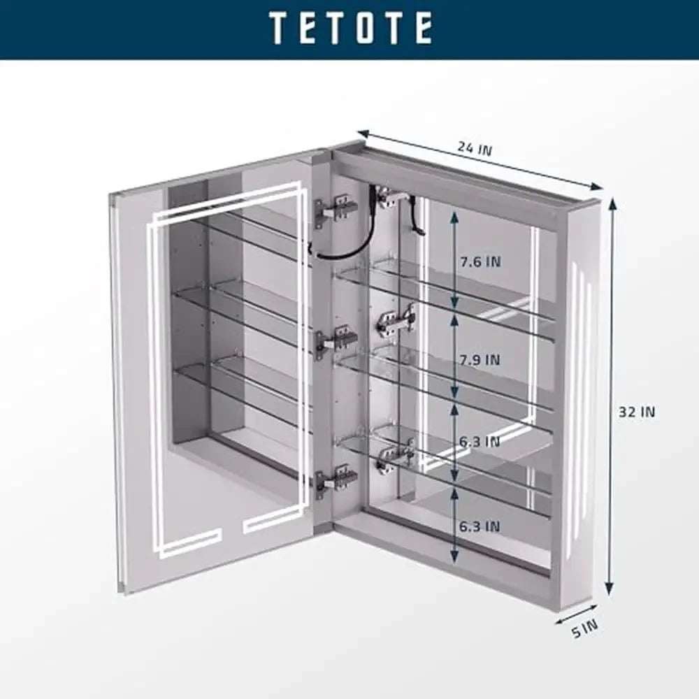 Mirror Medicine Cabinet, LED Lighted, Rust Resistant, Adjustable