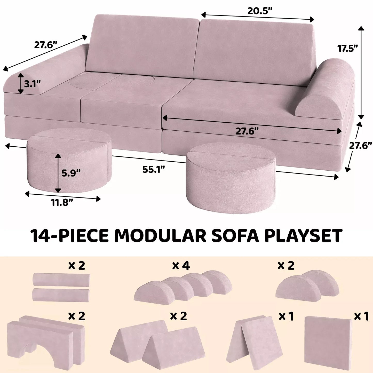 Kids/Toddlers Modular Sectional Couch Convertible