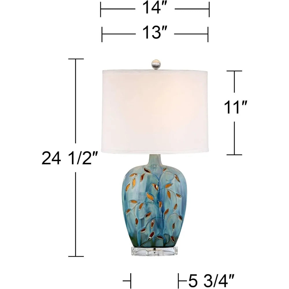 Cottage Table Lamp, Ceramic Blue, Handcrafted Oval