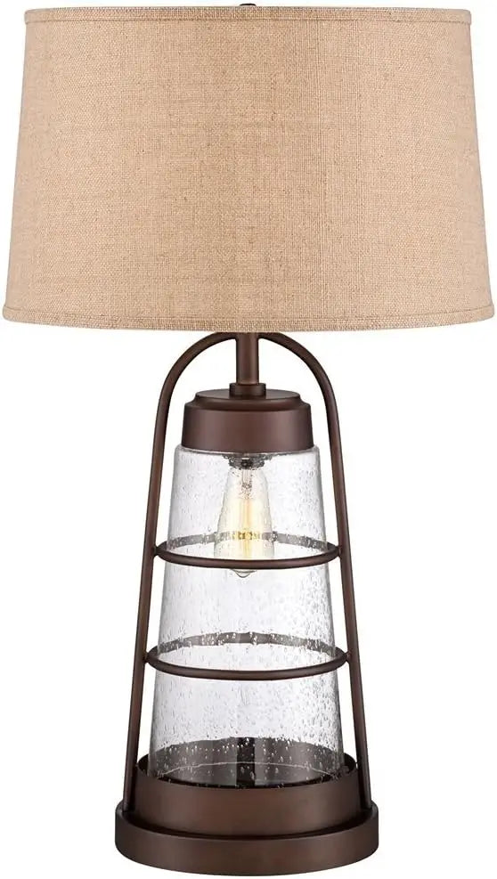 Table Lamp, Bronze Metal Glass, Drum Shade