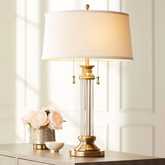 Traditional Table Lamp, Antique Brass Crystal Column