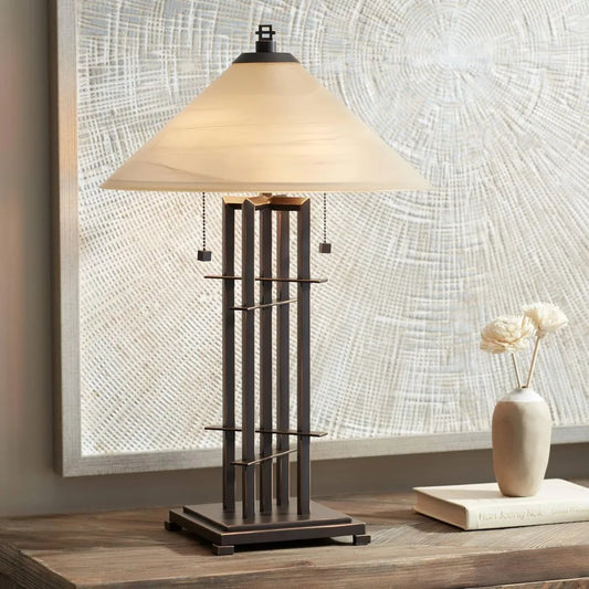 Accent Table Lamp, Bronze, Cone Glass Shade