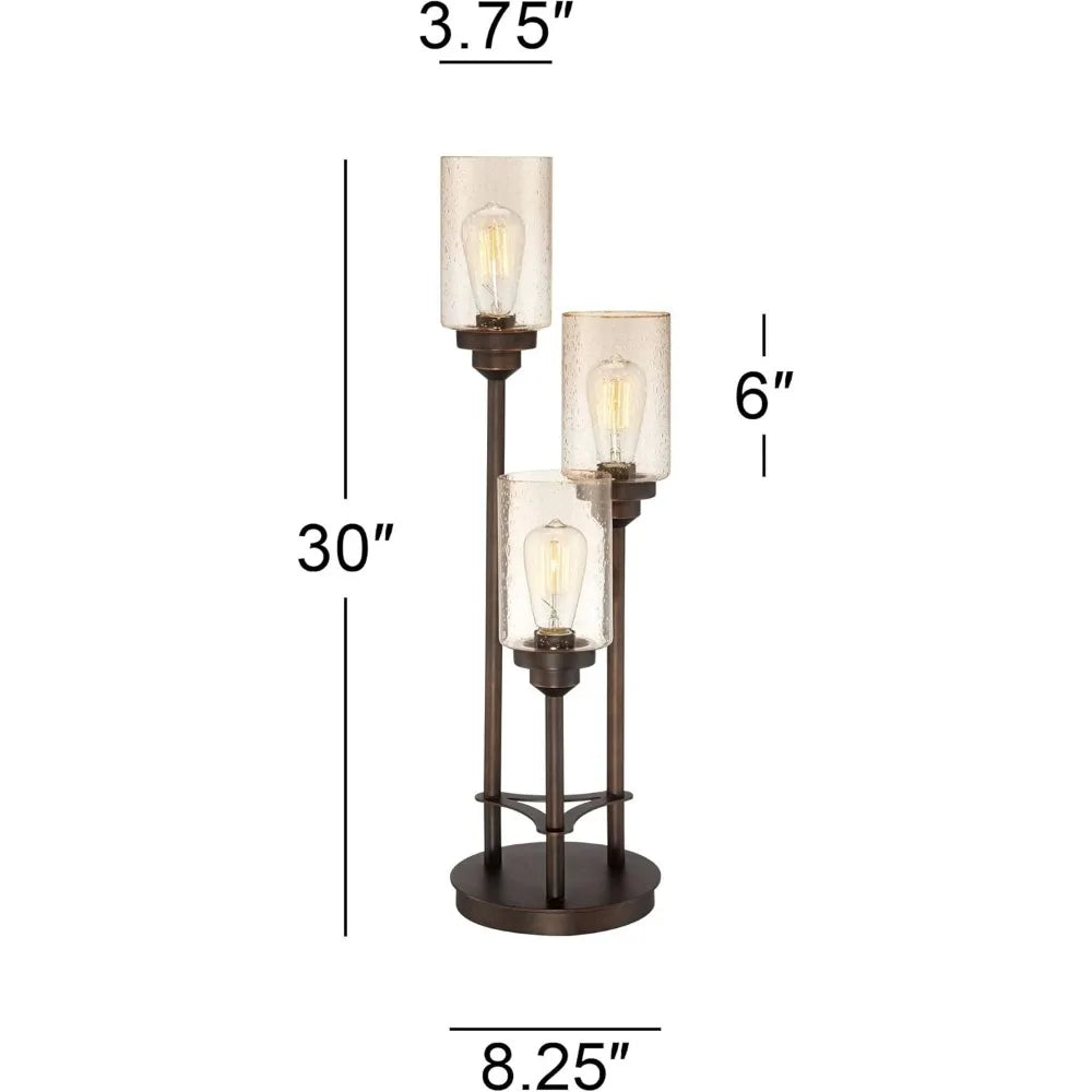3-Tiered Table Lamp, Bronze Metal, Amber Glass