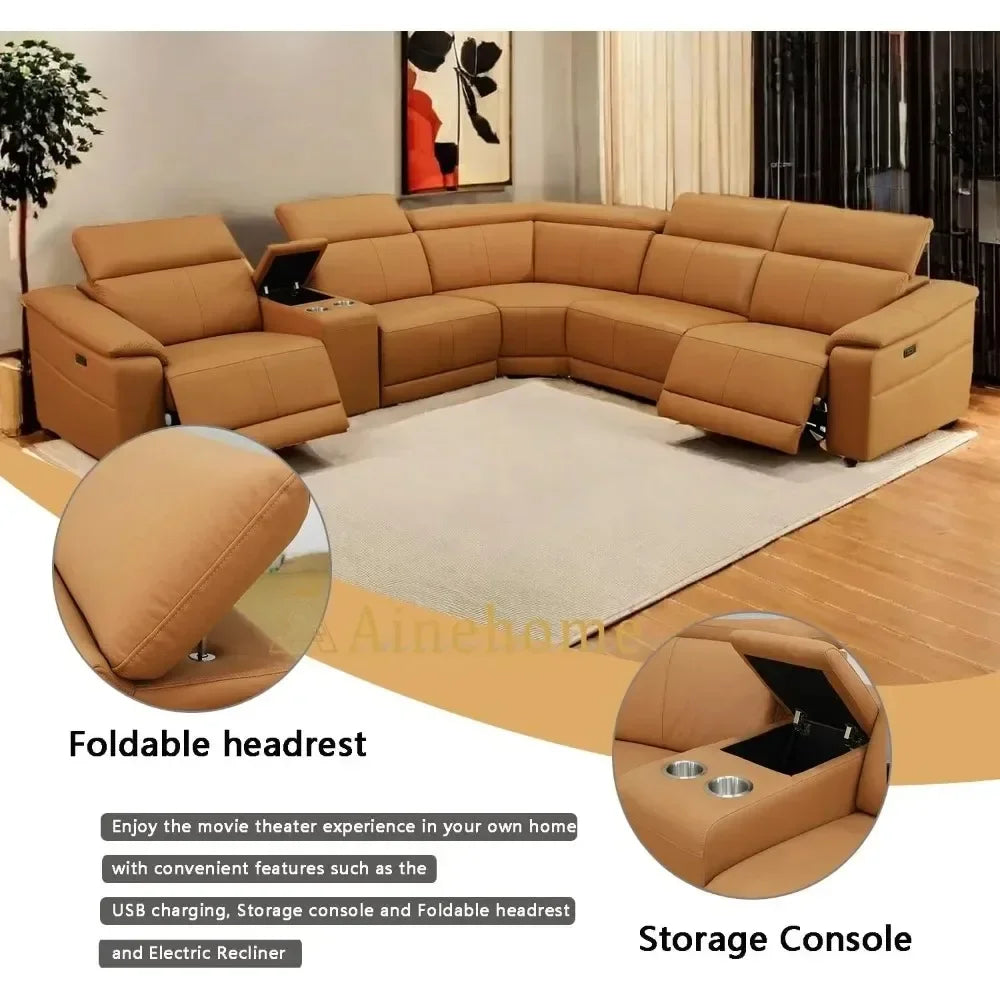 Power Recliner Sofa, Sectional, USBs, Leather, Console