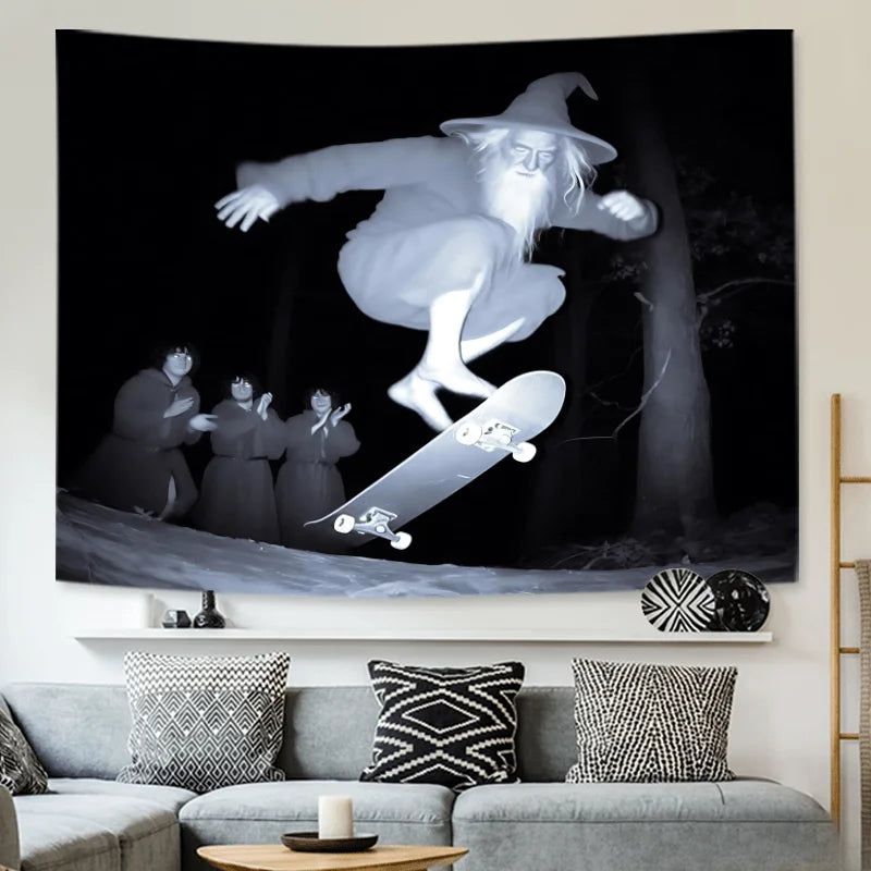 Skateboarding Old Man Tapestry Sports