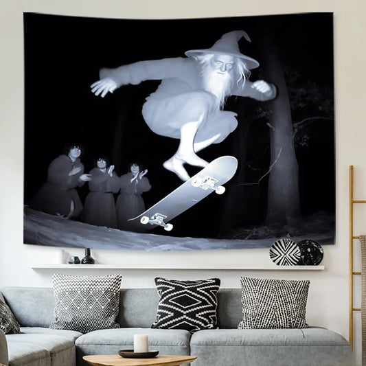 Skateboarding Old Man Tapestry Sports