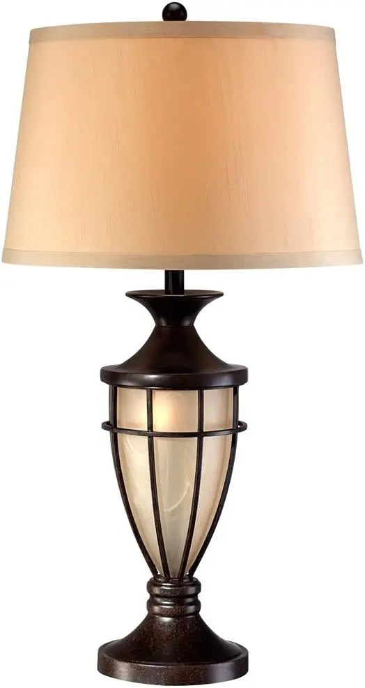 Table Lamp, Glass, Iron Cage, Drum Shade