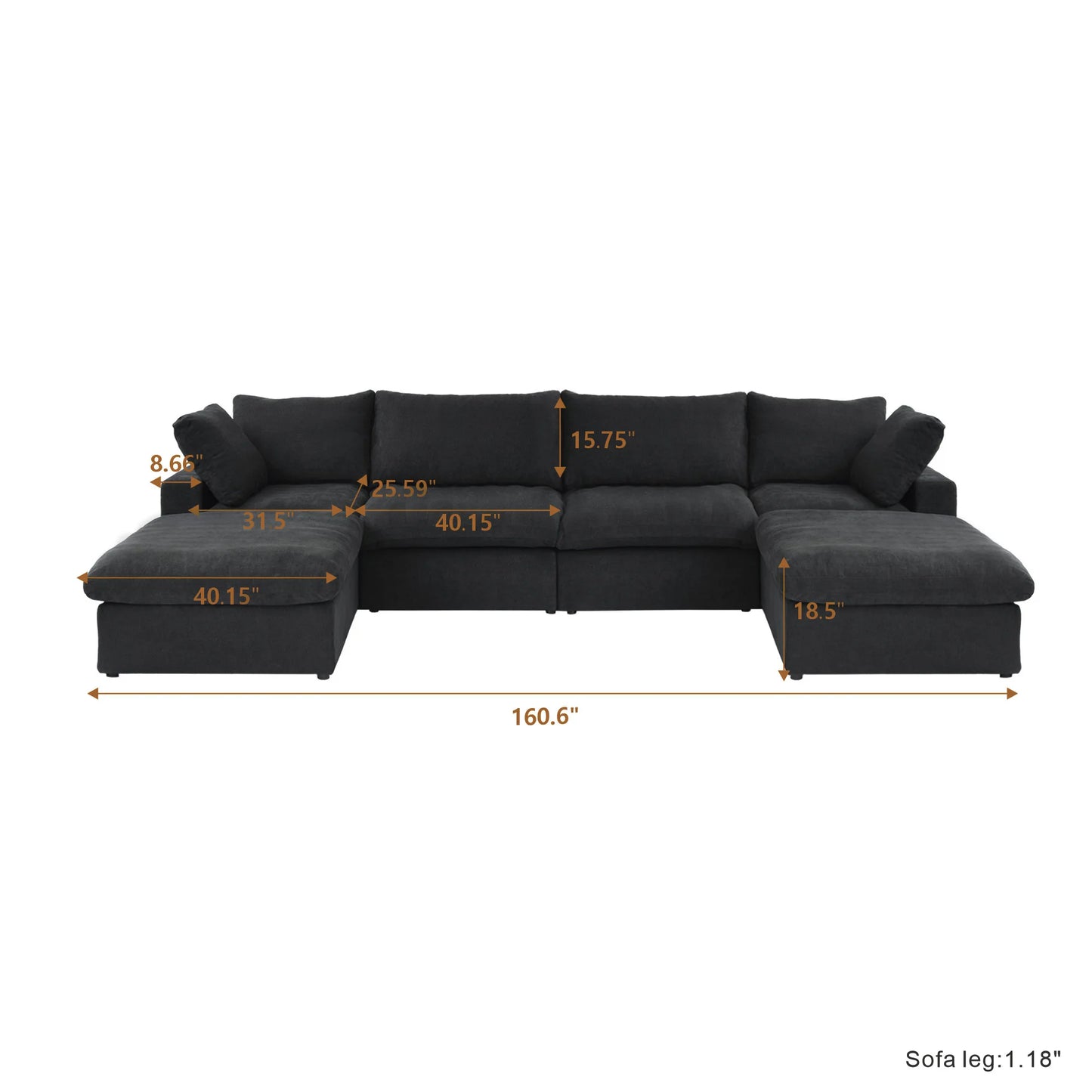Sectional, Storage Ottomans, U-Shaped Wide Deep Seat