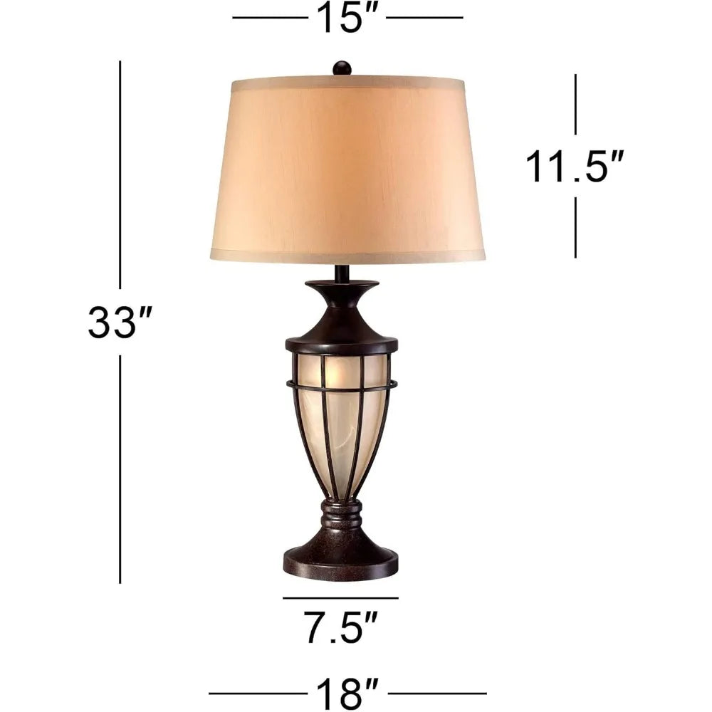 Table Lamp, Glass, Iron Cage, Drum Shade
