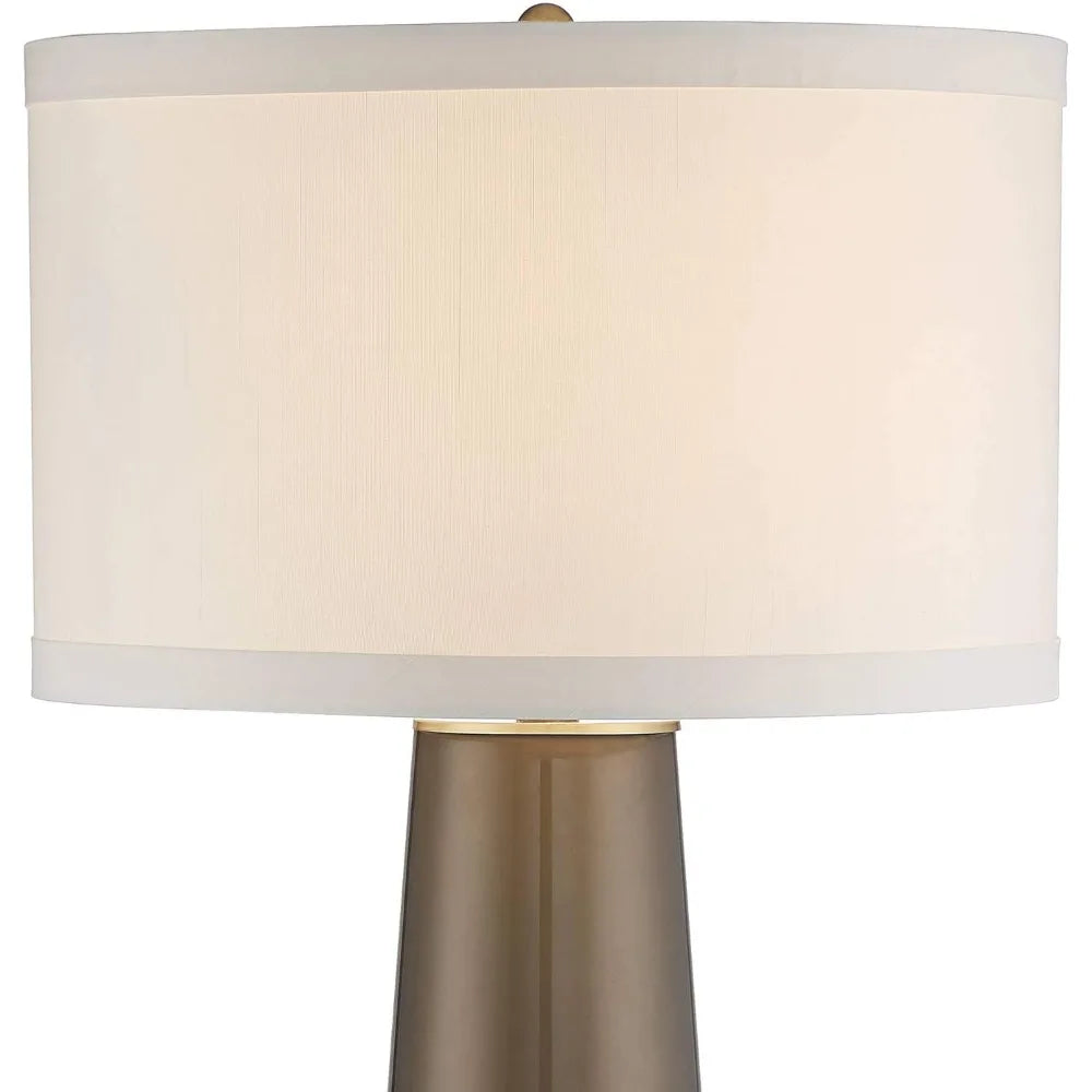 KM Table Lamp 36" Tall Dark Gold Tapered Glass Off White Drum Shade Living Room Bedroom
