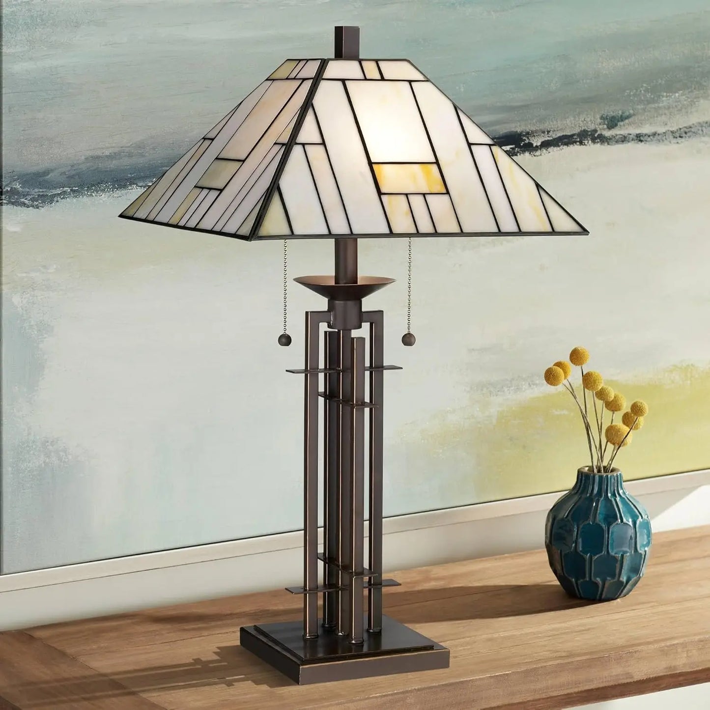 Accent Table Lamp, Bronze, Cone Glass Shade