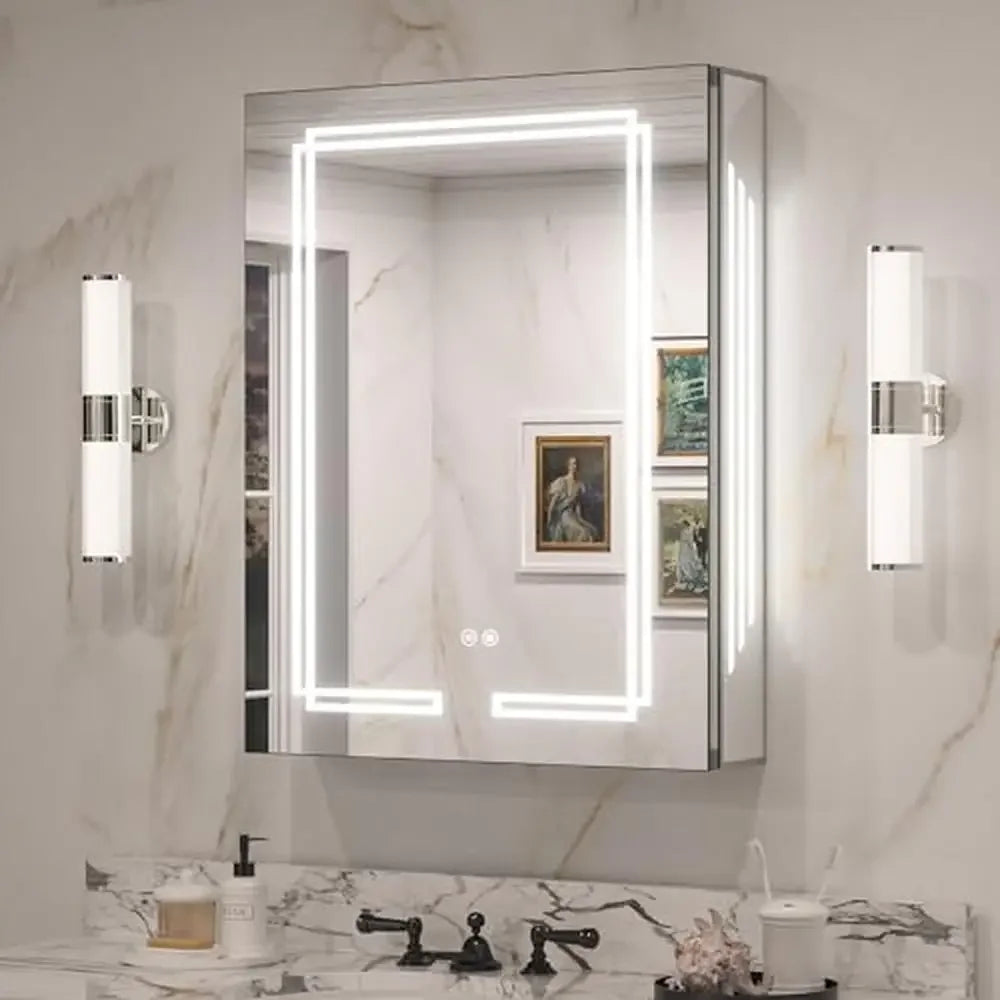 Mirror Medicine Cabinet, LED Lighted, Rust Resistant, Adjustable