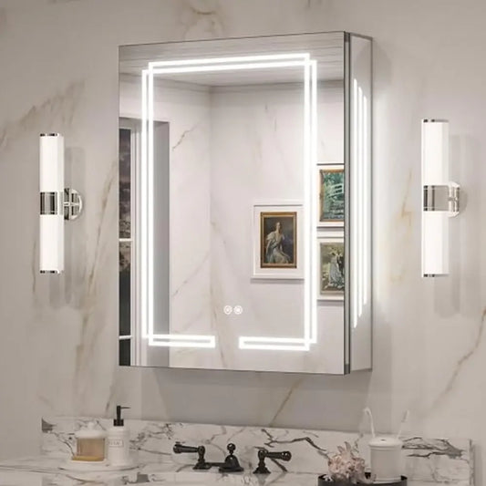 Mirror Medicine Cabinet, LED Lighted, Rust Resistant, Adjustable