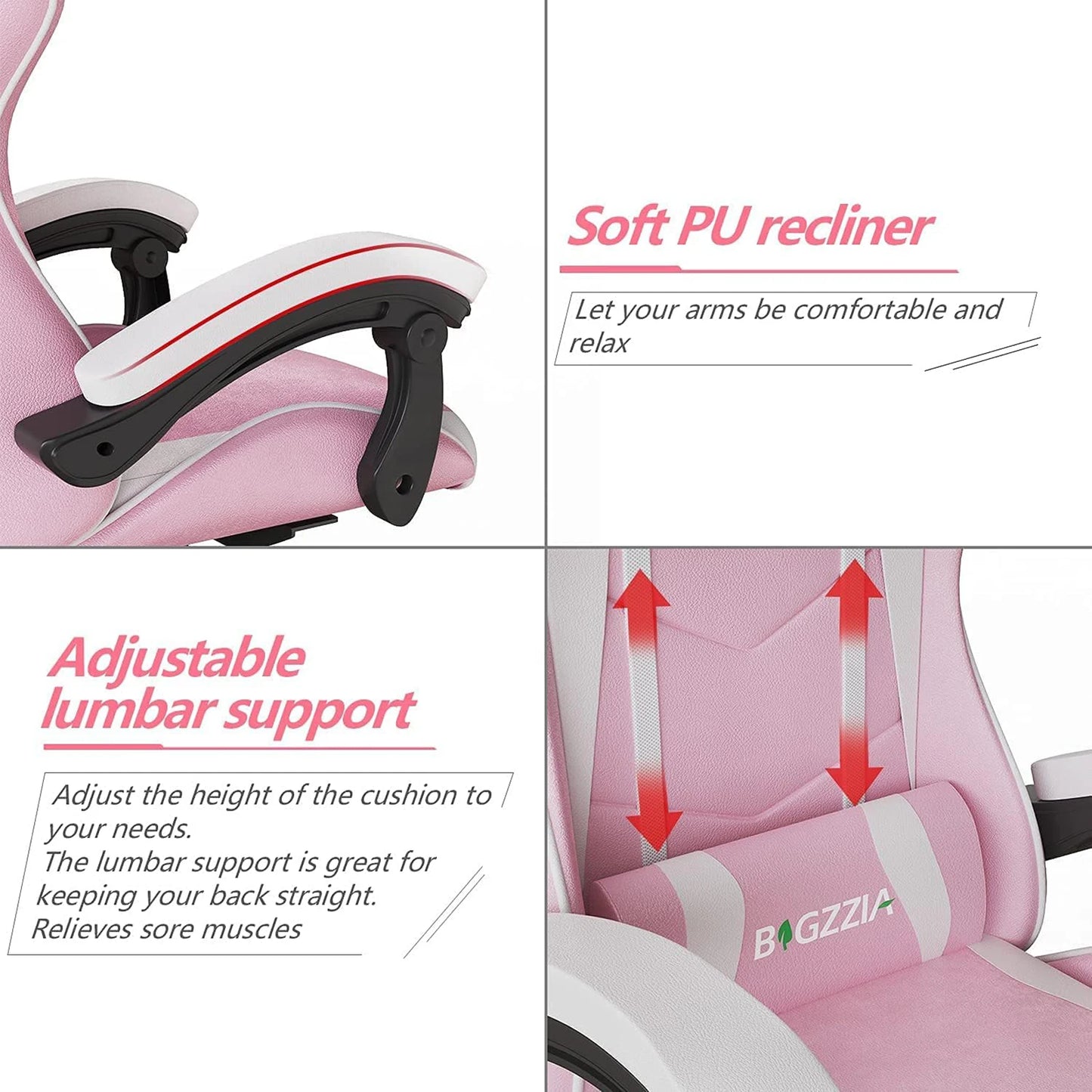 Gaming Chair Ergonomic Lumbar Cushion Headrest Adjustable
