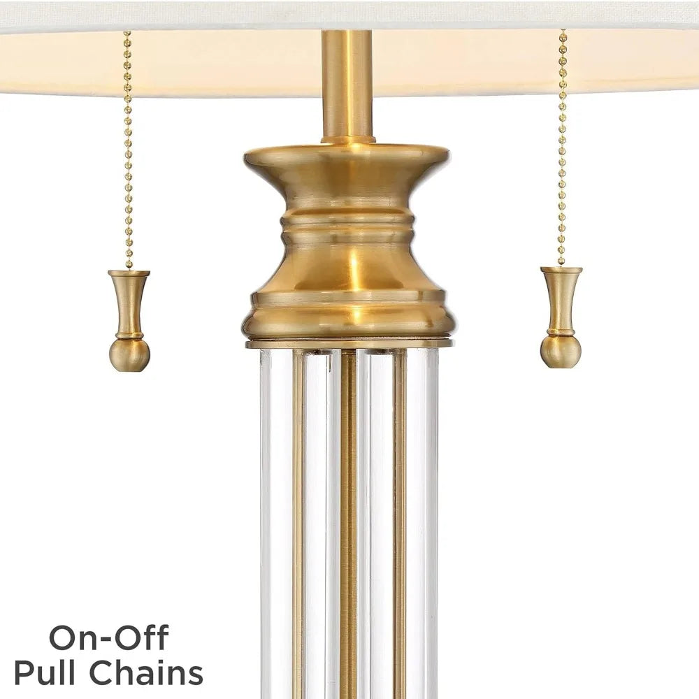 Traditional Table Lamp, Antique Brass Crystal Column
