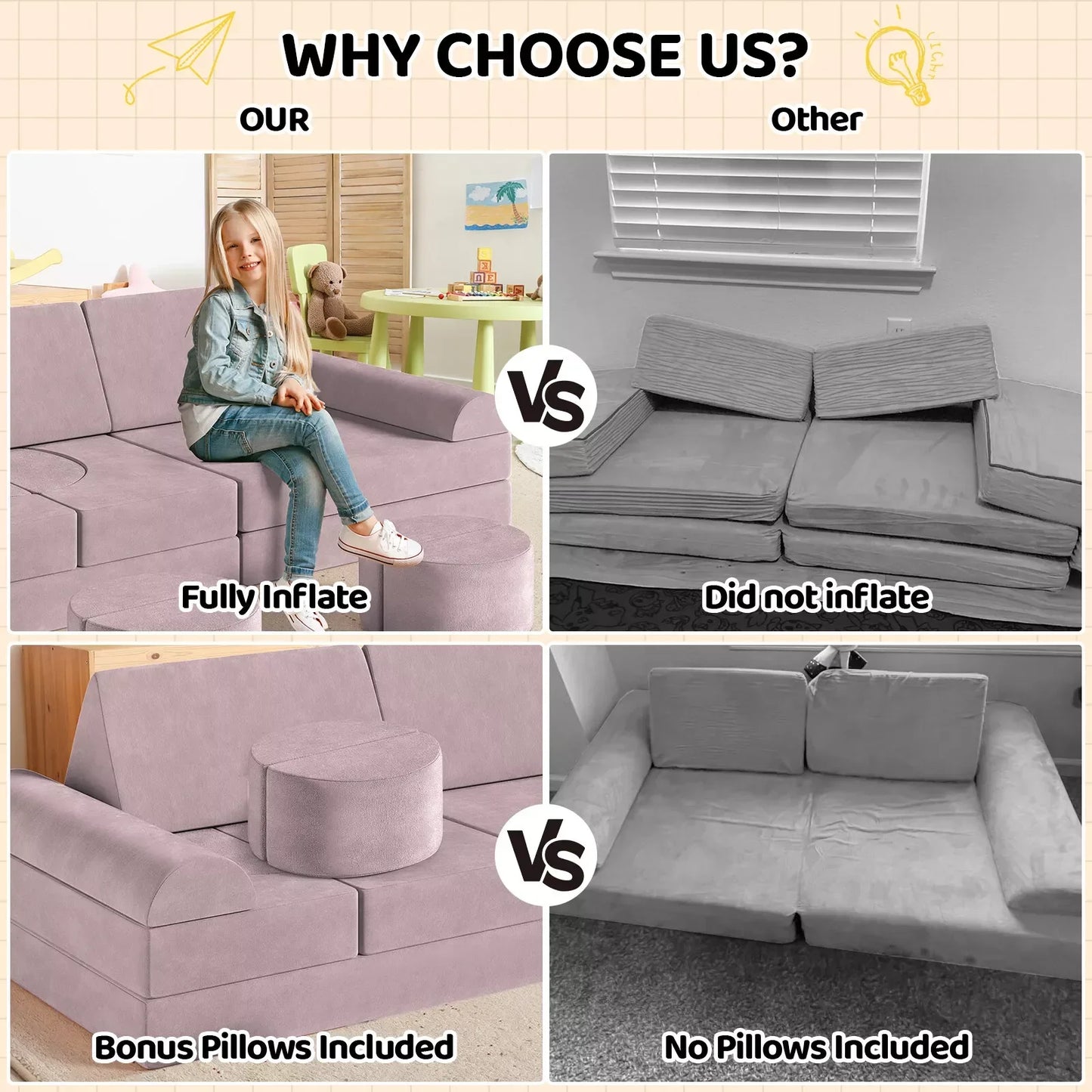 Kids/Toddlers Modular Sectional Couch Convertible
