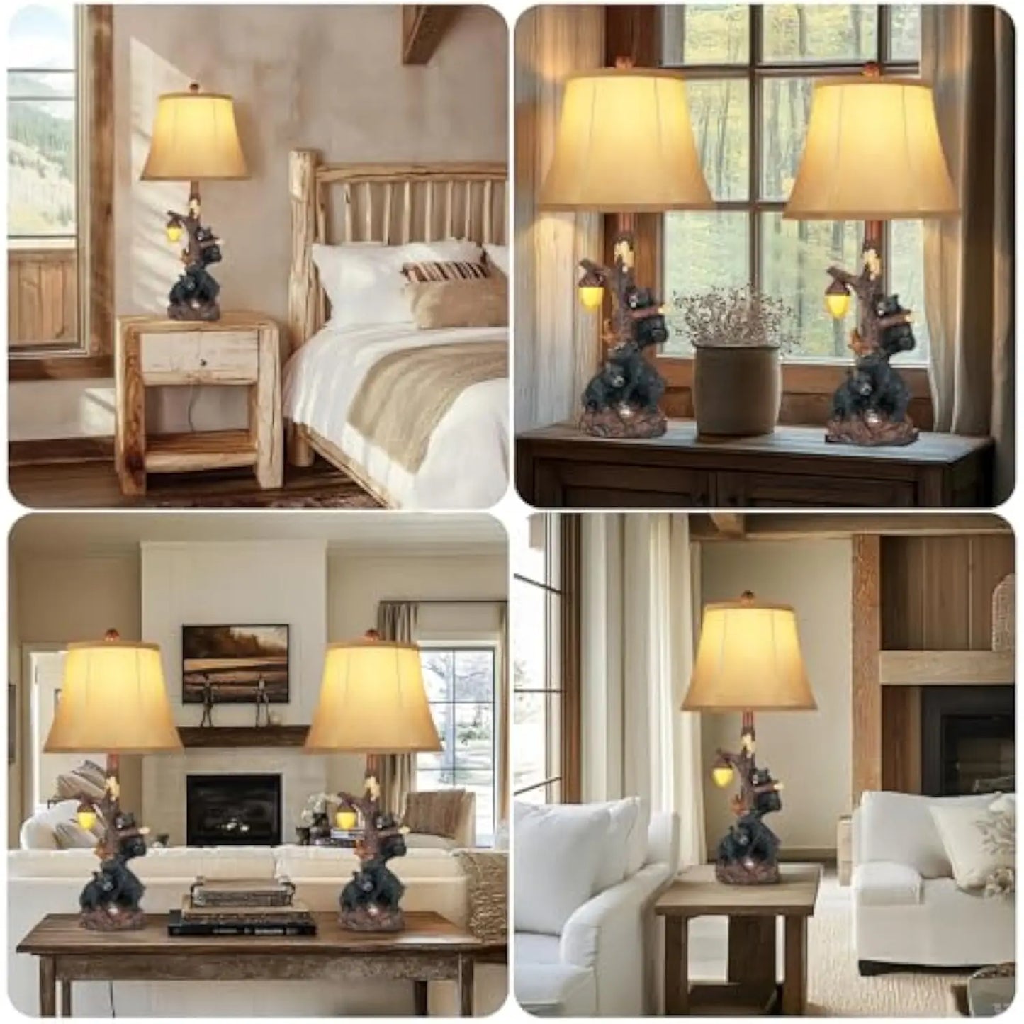 Two Bear Bedside Lamps Nightlight USB Cottage