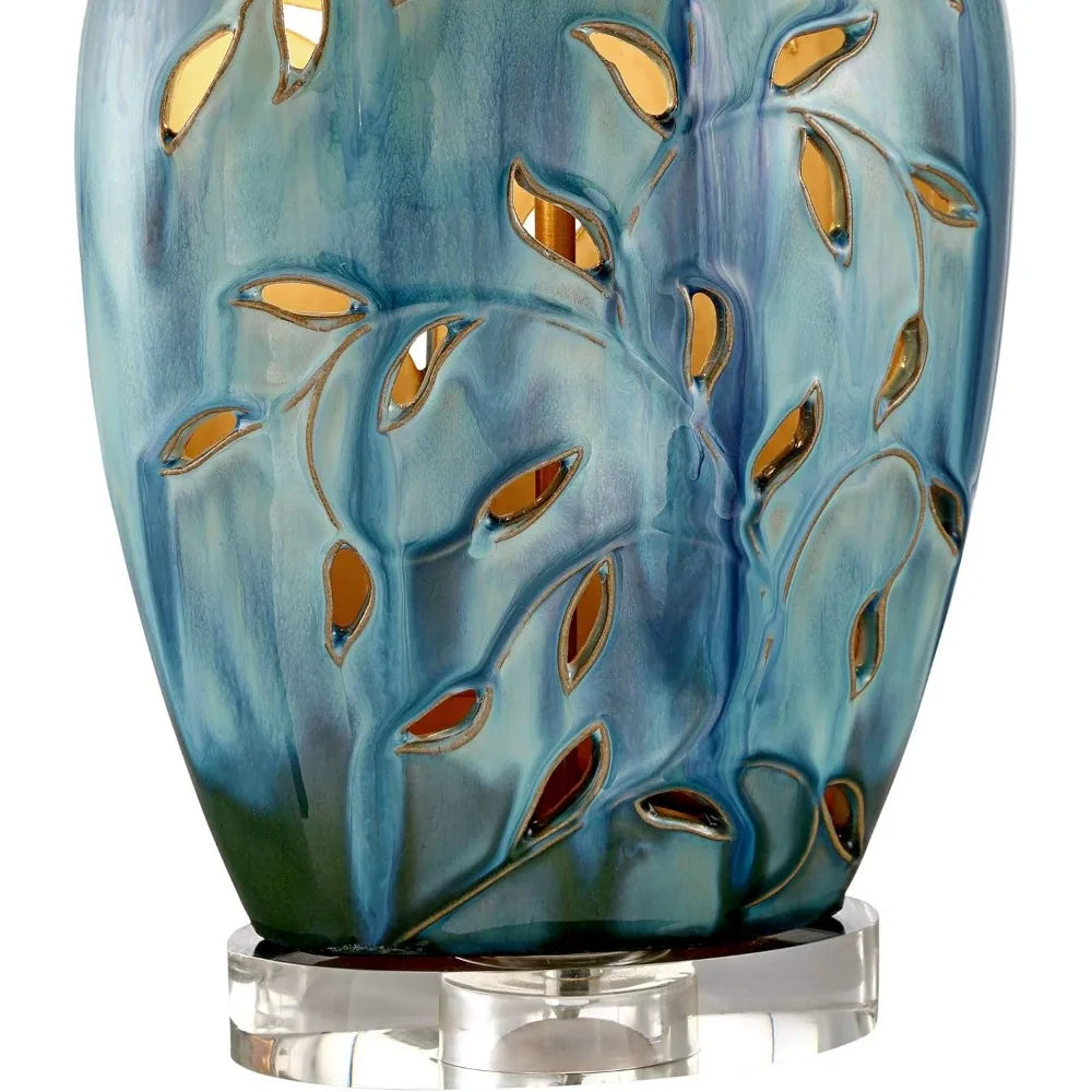 Cottage Table Lamp, Ceramic Blue, Handcrafted Oval