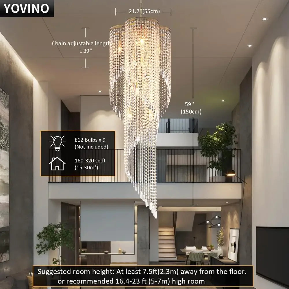 Chandelier Luxury 9-Light Crystal Spiral Beaded