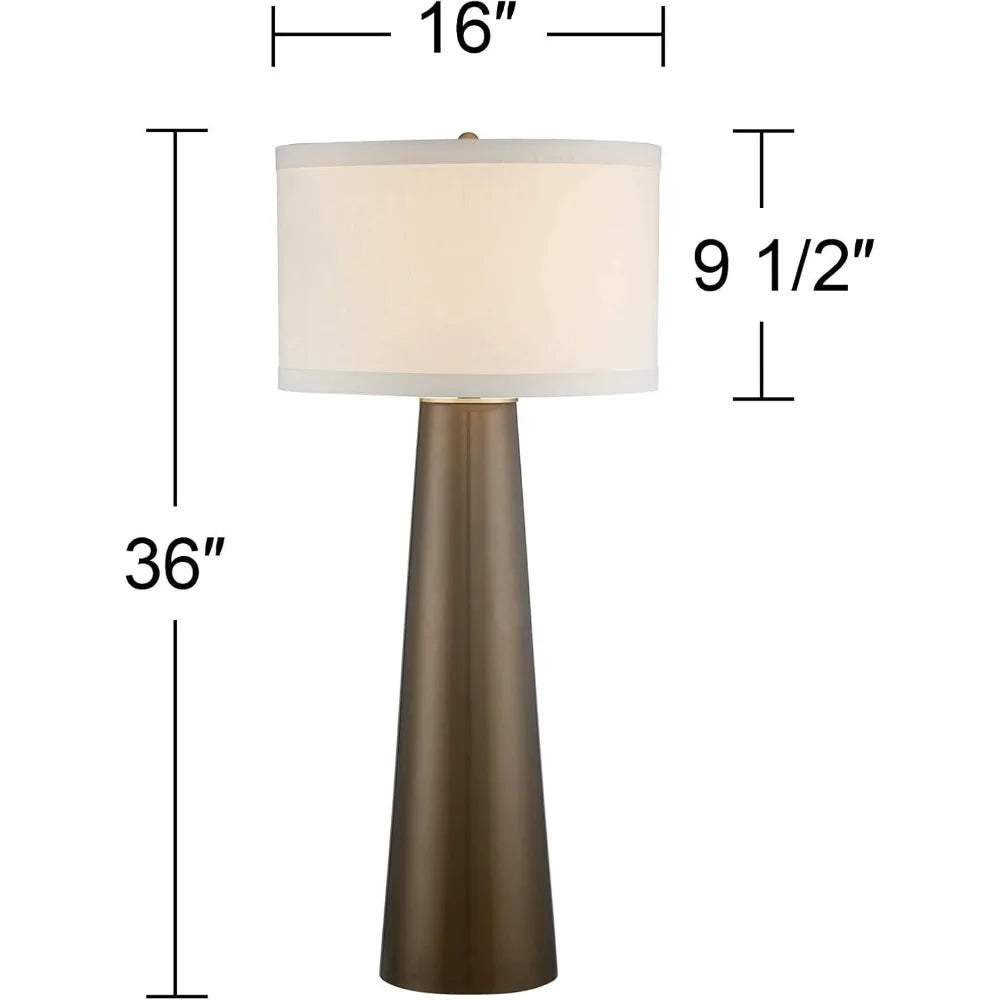 KM Table Lamp 36" Tall Dark Gold Tapered Glass Off White Drum Shade Living Room Bedroom
