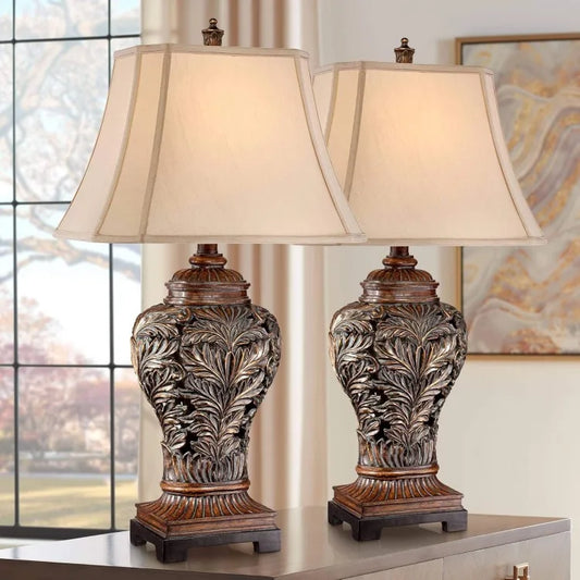 Traditional Table Lamps Openwork Vase Rectangular Shade