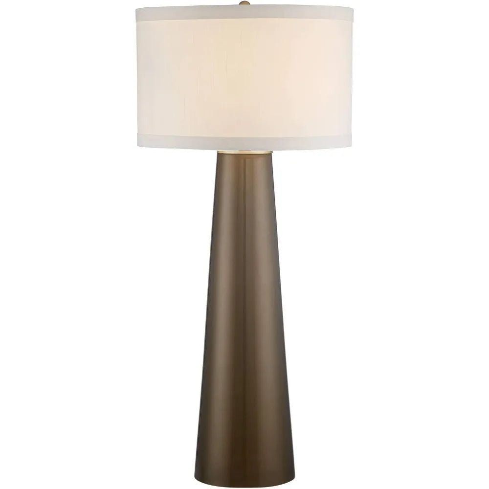 KM Table Lamp 36" Tall Dark Gold Tapered Glass Off White Drum Shade Living Room Bedroom