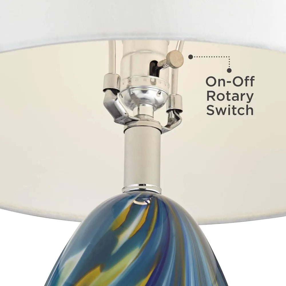 Table Lamp Swirling Blue Glass Livingroom/Bedroom