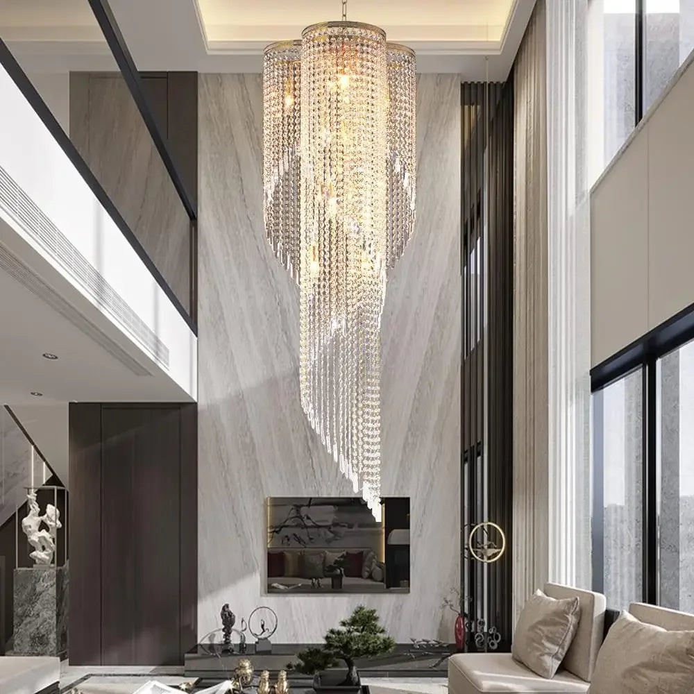 Chandelier Luxury 9-Light Crystal Spiral Beaded