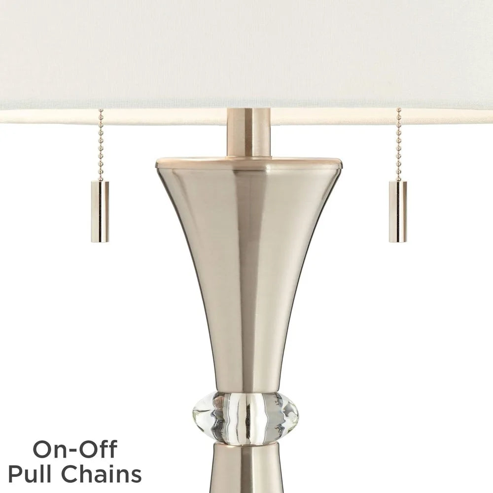 Table Lamps, Hourglass Silver Metal, Drum Shade