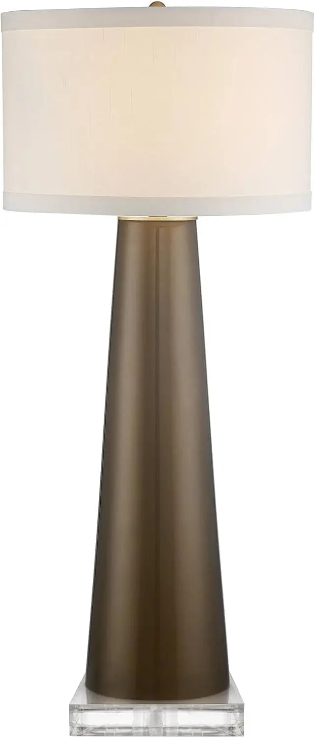 KM Table Lamp 36" Tall Dark Gold Tapered Glass Off White Drum Shade Living Room Bedroom