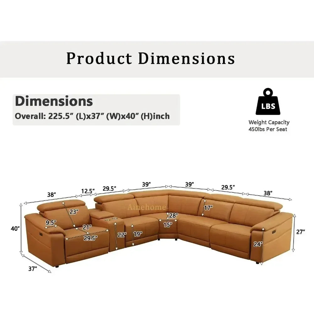 Power Recliner Sofa, Sectional, USBs, Leather, Console