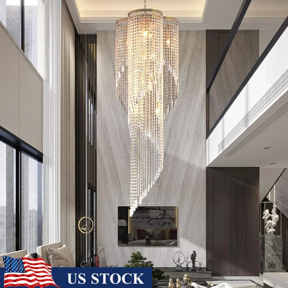 Chandelier Luxury 9-Light Crystal Spiral Beaded