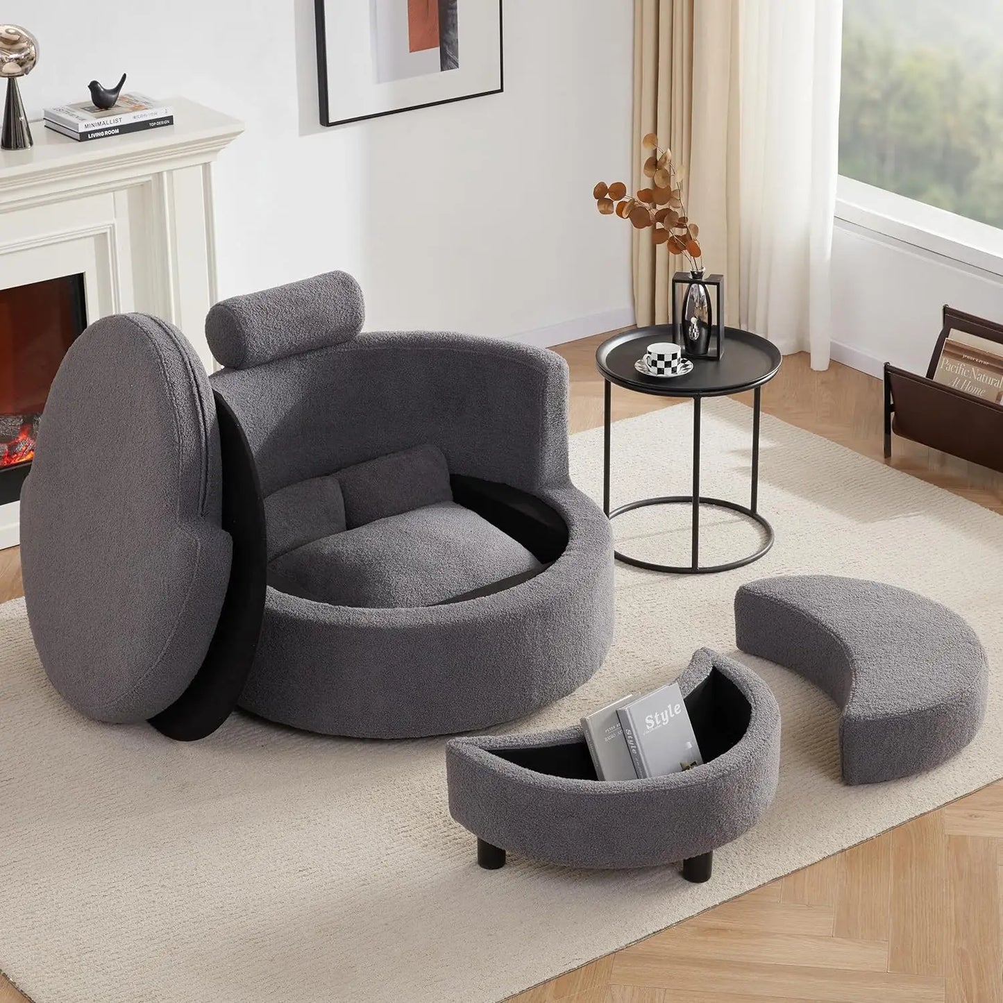 Swivel Chair Storage Round Oversized 3 Pillows