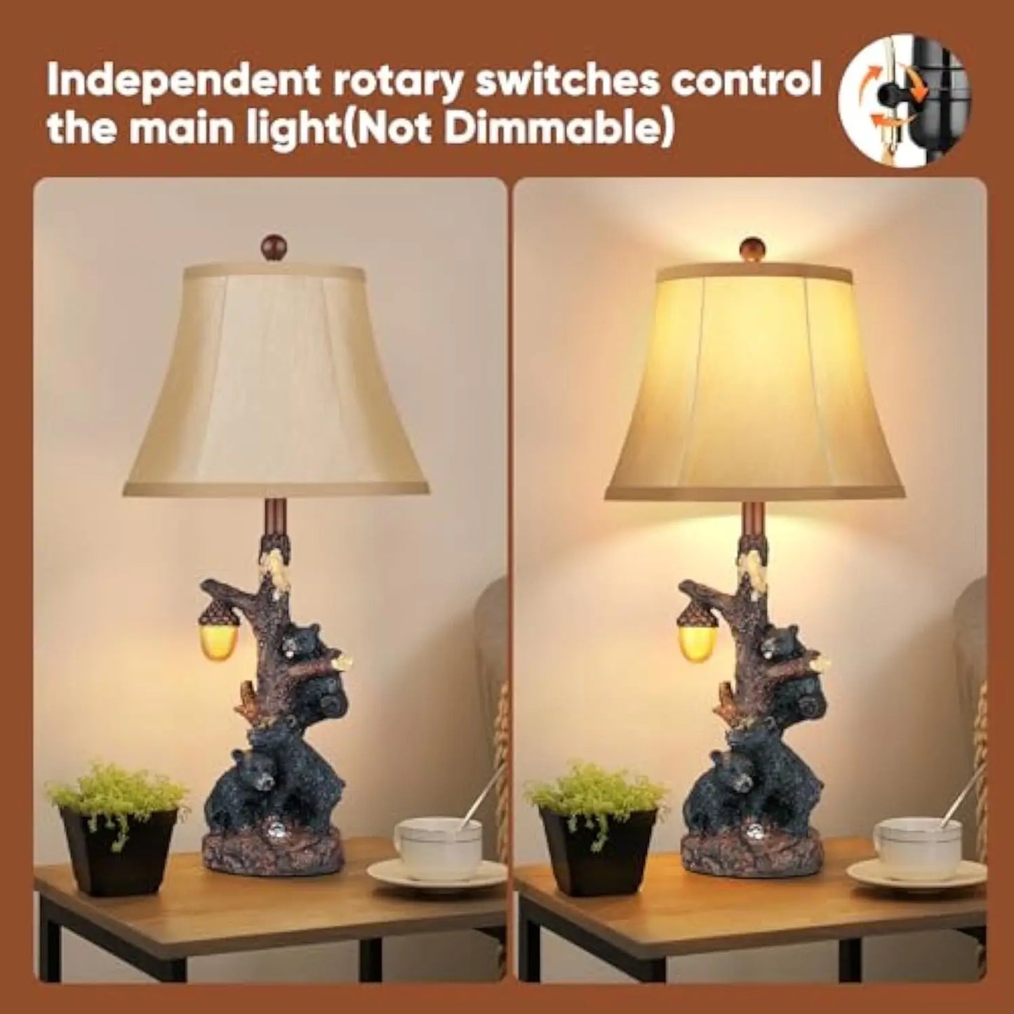 Two Bear Bedside Lamps Nightlight USB Cottage