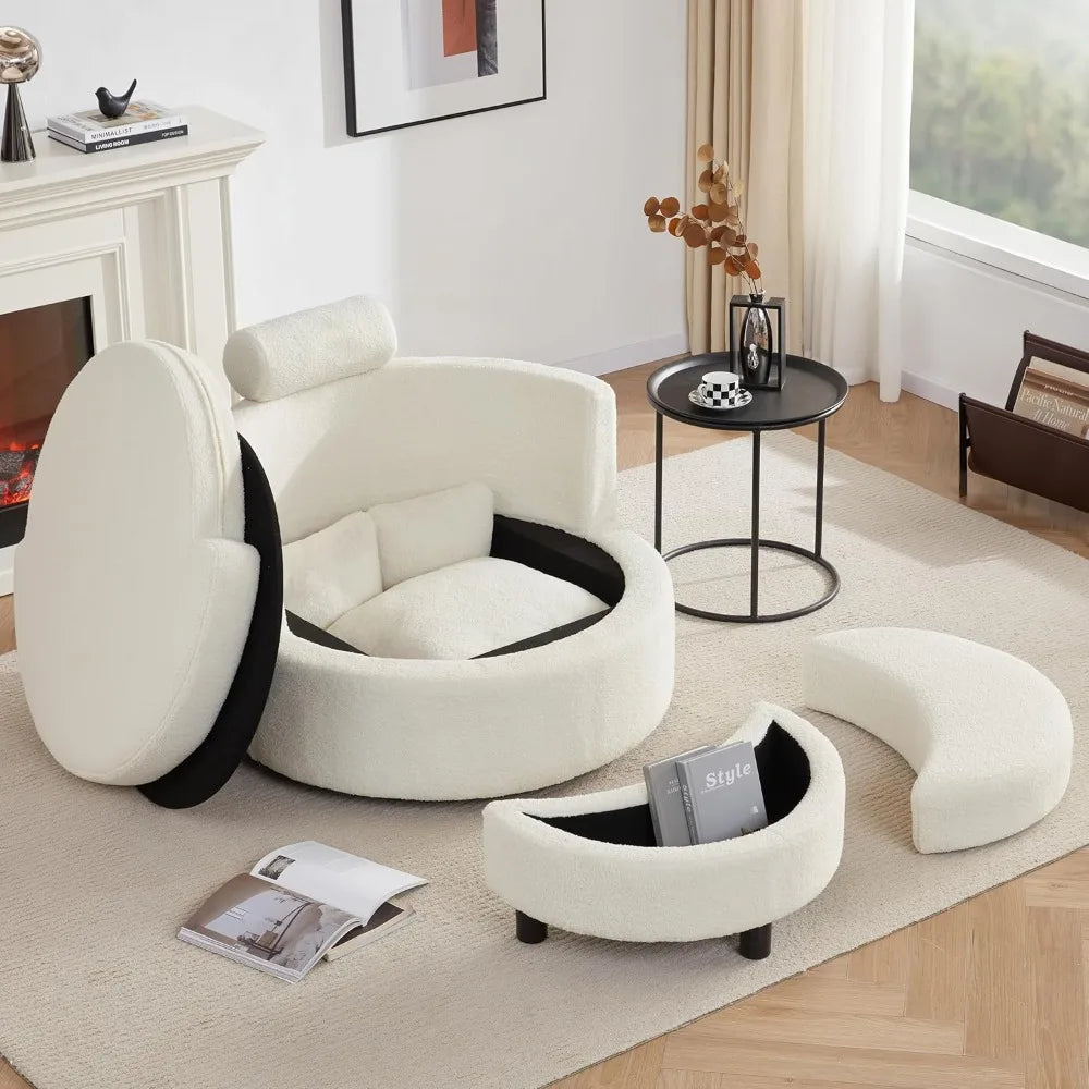 Swivel Chair Storage Round Oversized 3 Pillows